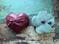 Lace Heart with Ladybut on Leaf - Deep Rose and Jade