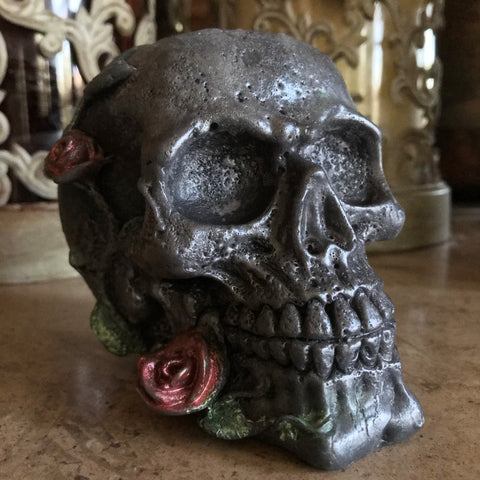 Skull and Wild Roses Candle
